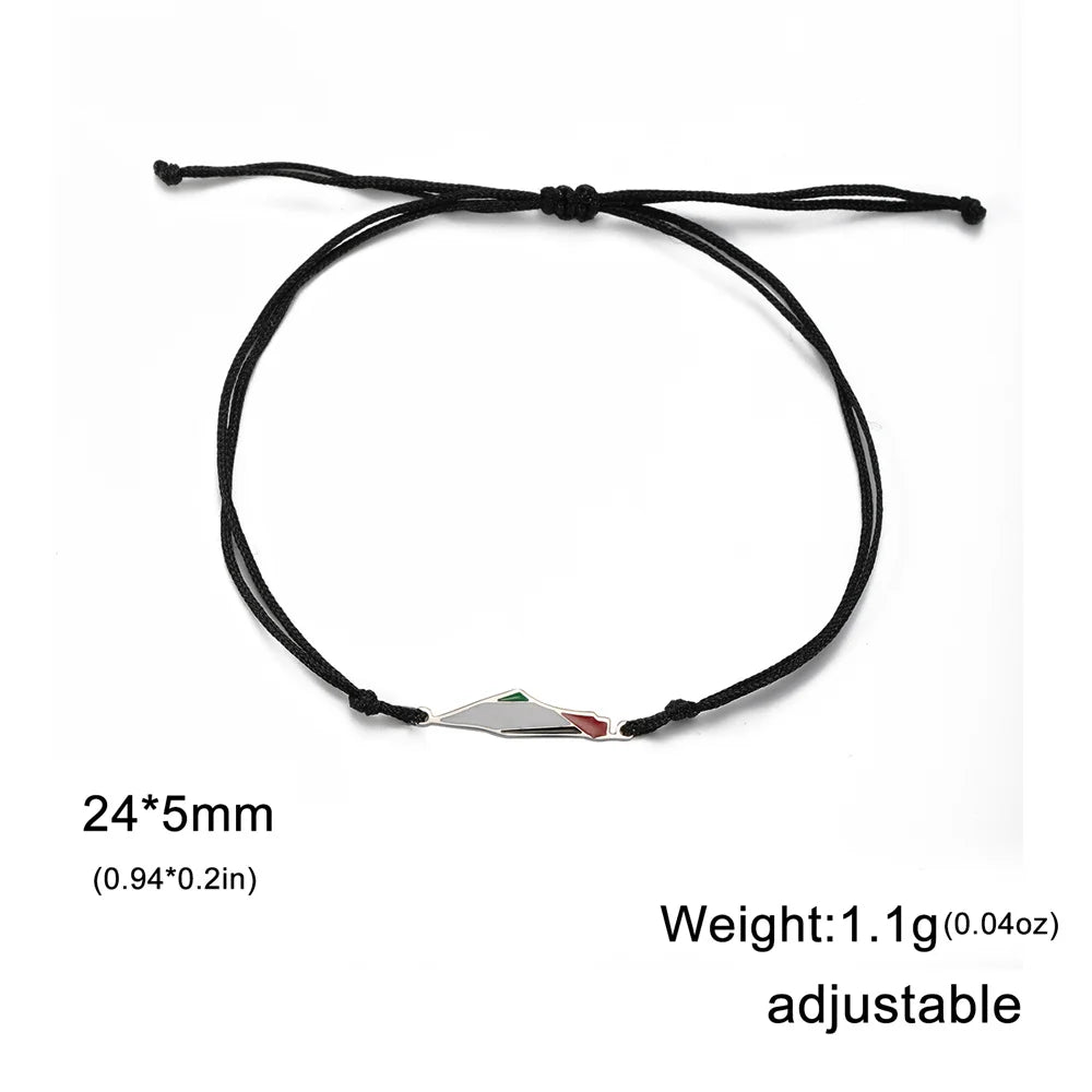 My Shape Palestine Map Flag Bracelets Red Black Braid String Rope Stainless Steel Charms Country Geography Map Bangle Jewelry