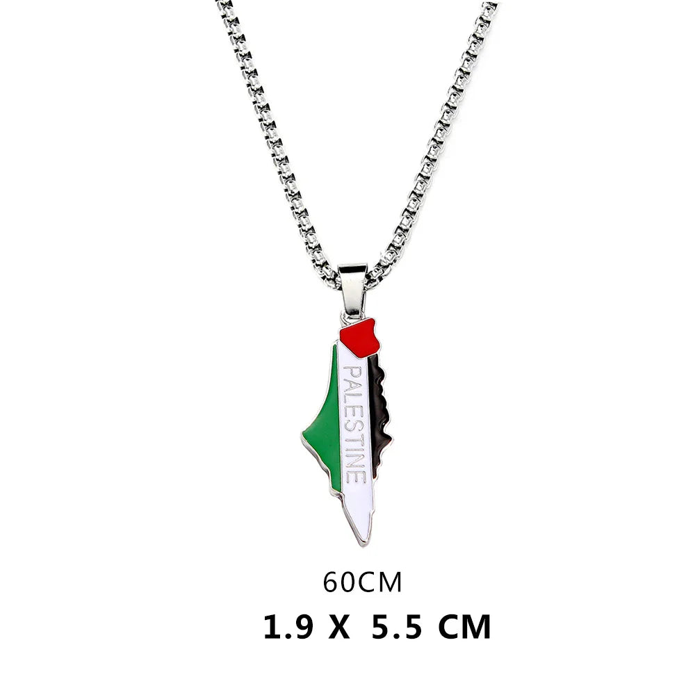 Palestine Map Pendant Keychain for Women Men Stainless Steel Map Geography  Key Ring Jewelry Vintage Jewelry