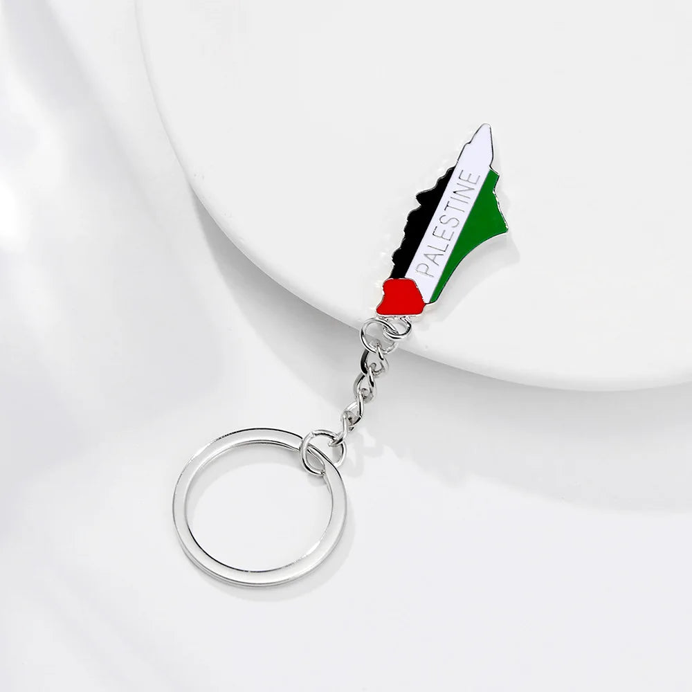 Palestine Map Pendant Keychain for Women Men Stainless Steel Map Geography  Key Ring Jewelry Vintage Jewelry