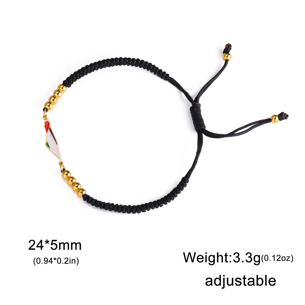 My Shape Palestine Map Flag Bracelets Red Black Braid String Rope Stainless Steel Charms Country Geography Map Bangle Jewelry