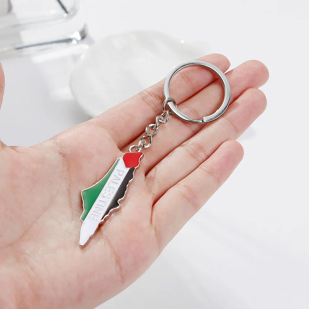 Palestine Map Pendant Keychain for Women Men Stainless Steel Map Geography  Key Ring Jewelry Vintage Jewelry