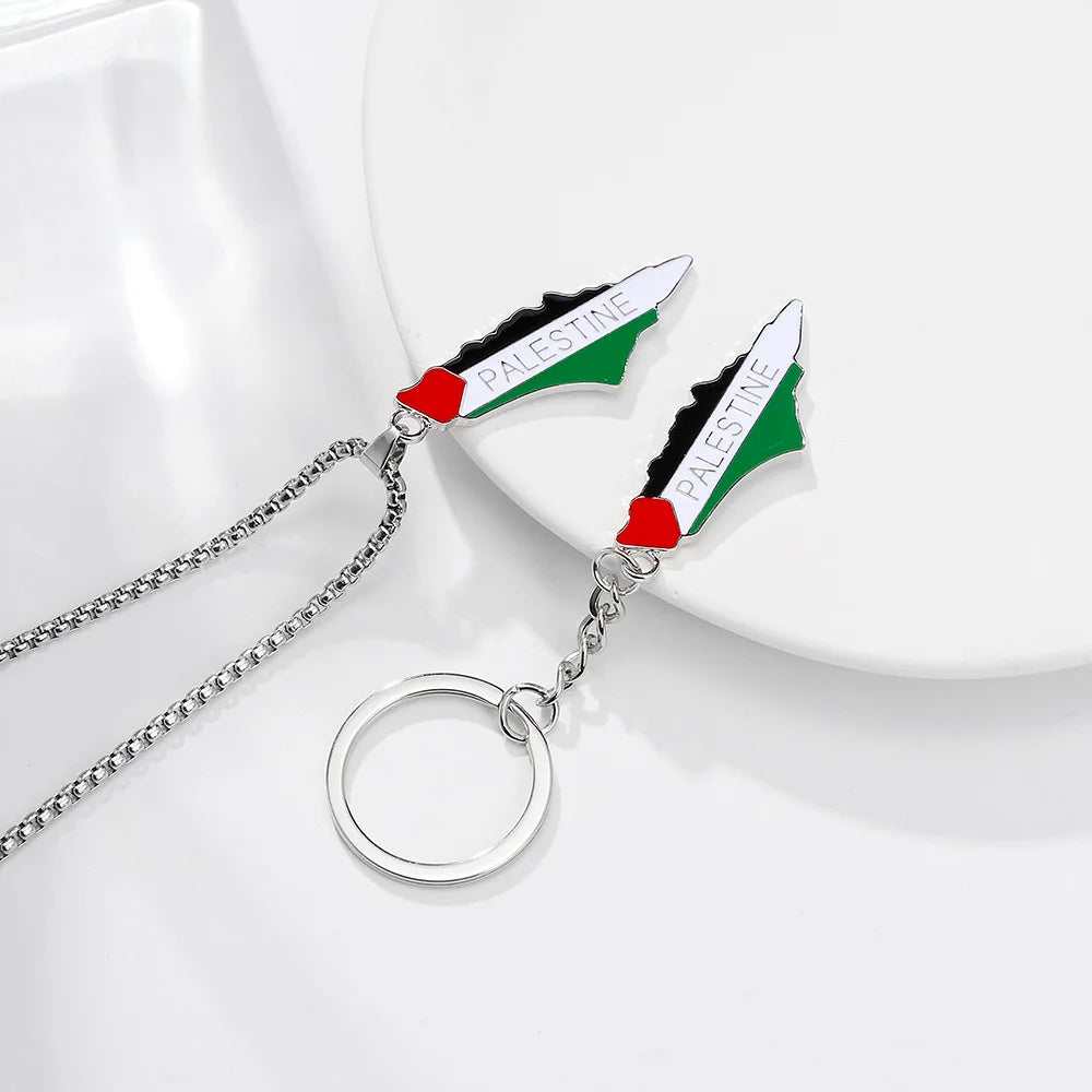 Palestine Map Pendant Keychain for Women Men Stainless Steel Map Geography  Key Ring Jewelry Vintage Jewelry
