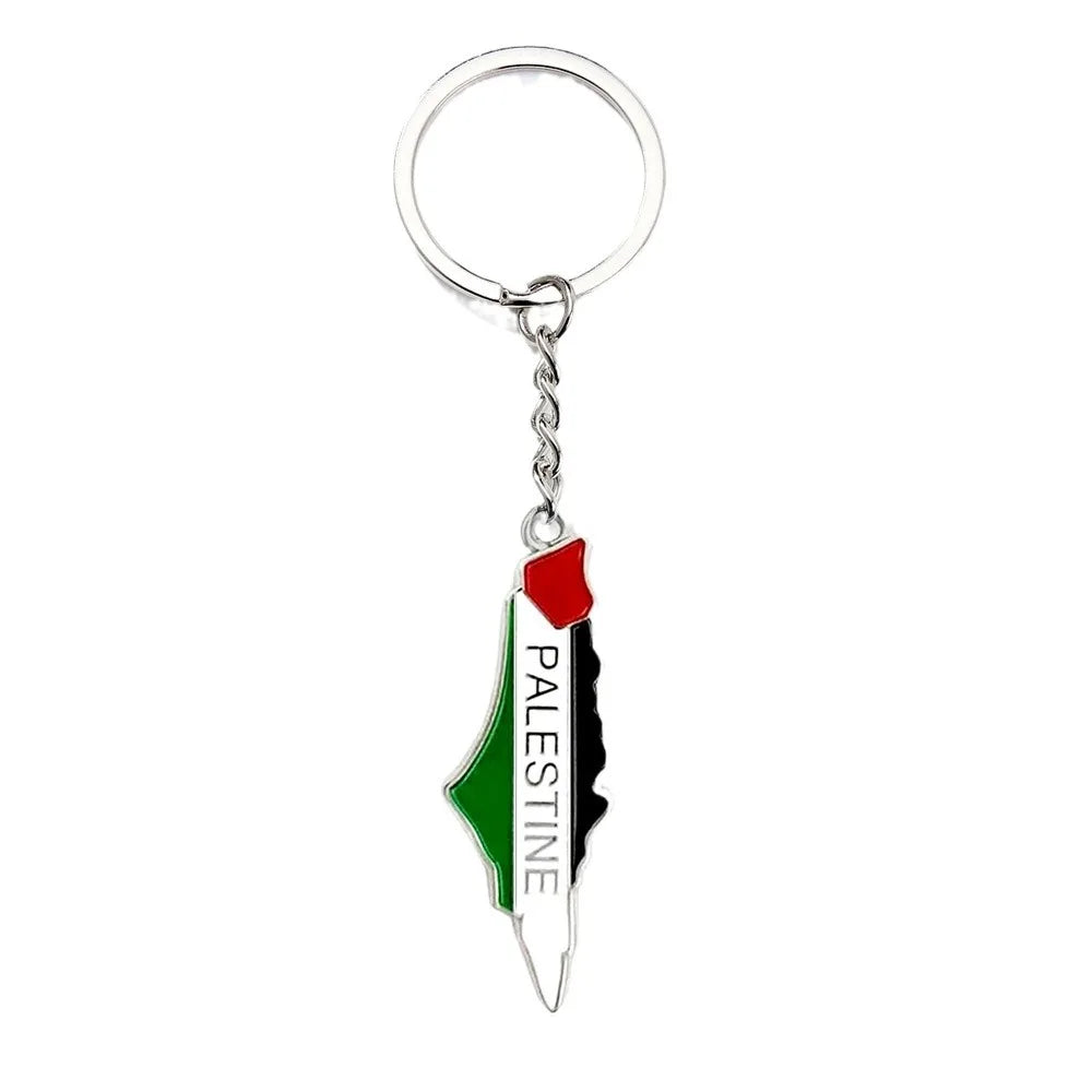 Palestine Map Pendant Keychain for Women Men Stainless Steel Map Geography  Key Ring Jewelry Vintage Jewelry