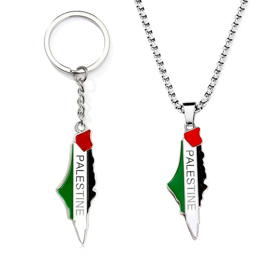 Palestine Map Pendant Keychain for Women Men Stainless Steel Map Geography  Key Ring Jewelry Vintage Jewelry